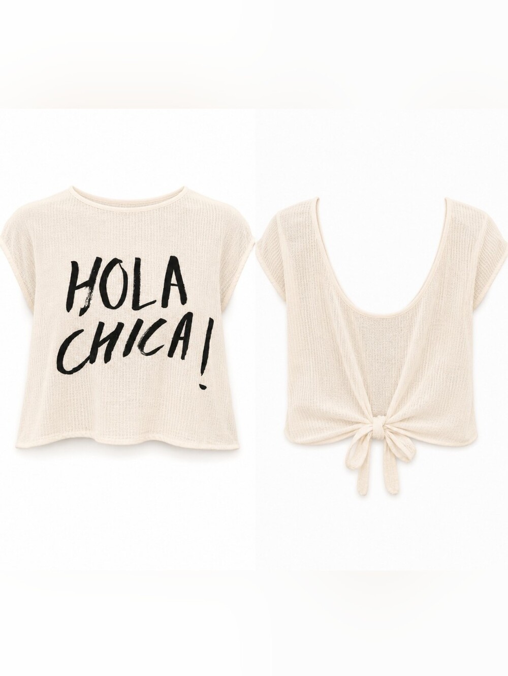 "Hola Chica! Cream Open Back Tie Knit Top” Sz L/G